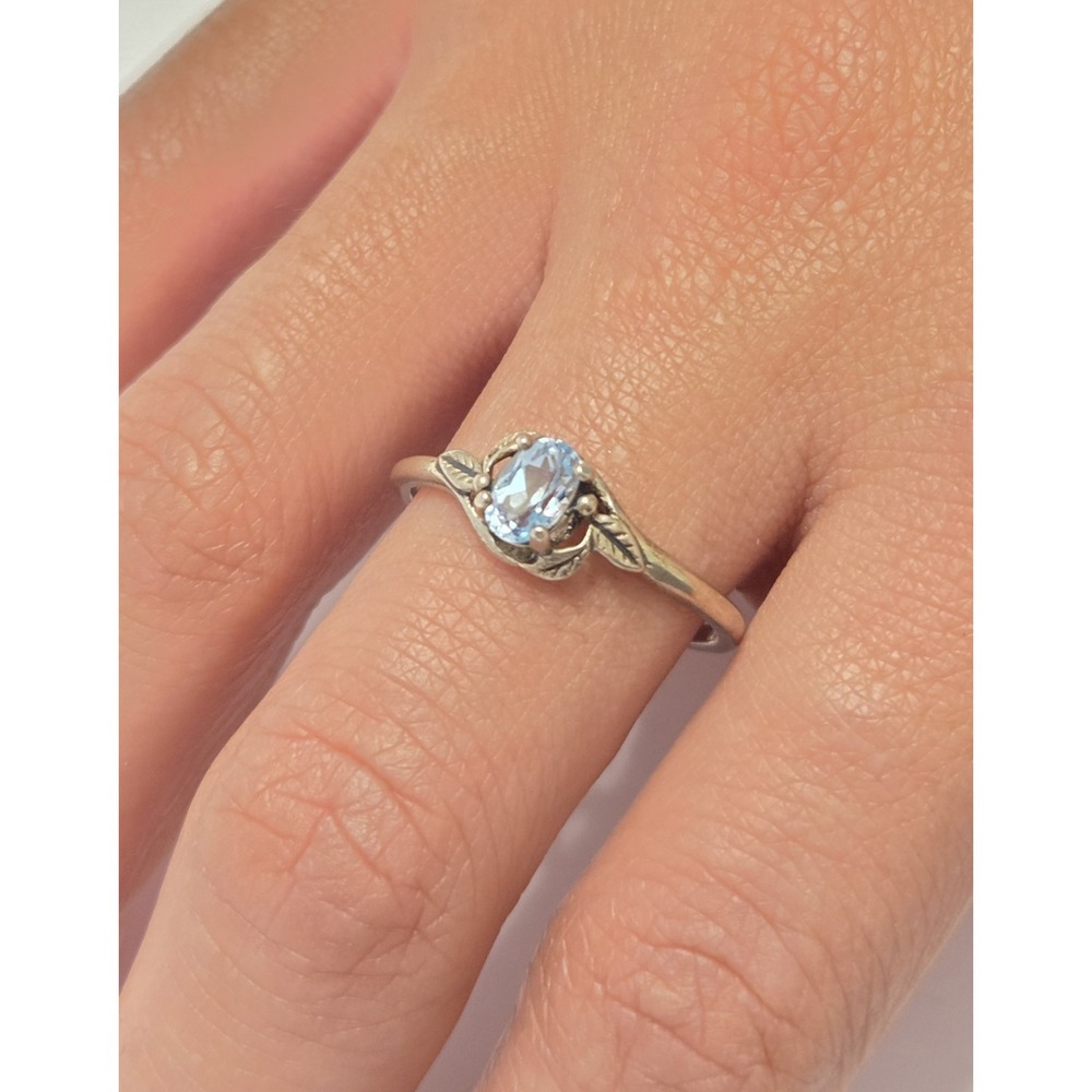 Vintage Avon Signed Sterling Silver & Blue Topaz Rose Ring Size 10 925